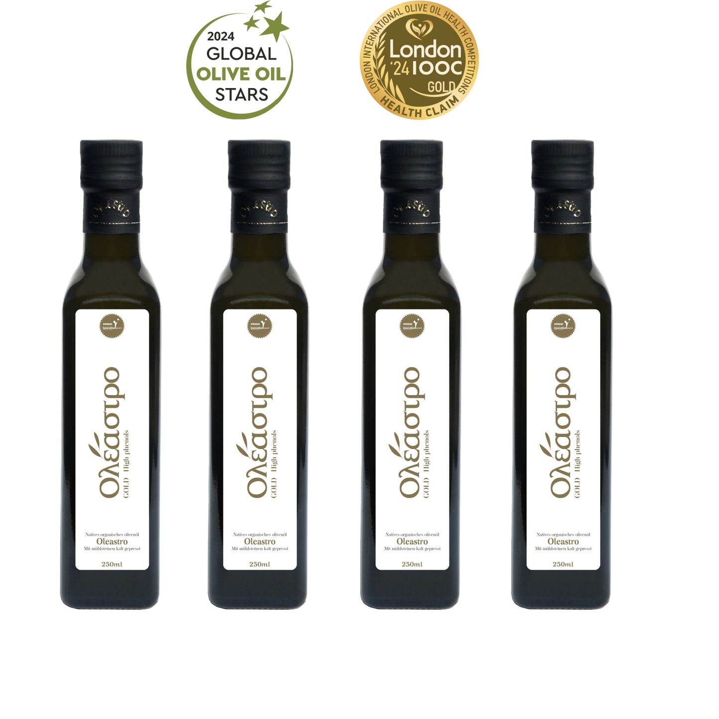 Highest polyphenol olive oil - 250ML Koroneiki Organic Olive Oil by Oleastro olive park (Cyprus) 4 PACK