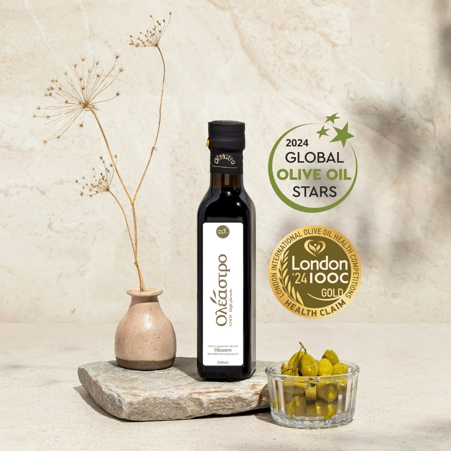 Highest polyphenol olive oil - 250ML Koroneiki Organic Olive Oil by Oleastro olive park (Cyprus) 4 PACK